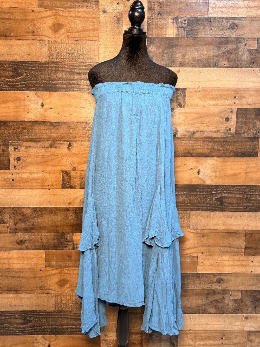 NEW NWT Free People Blue Ruffle Skirt Strapless Dress Large L TEP 165